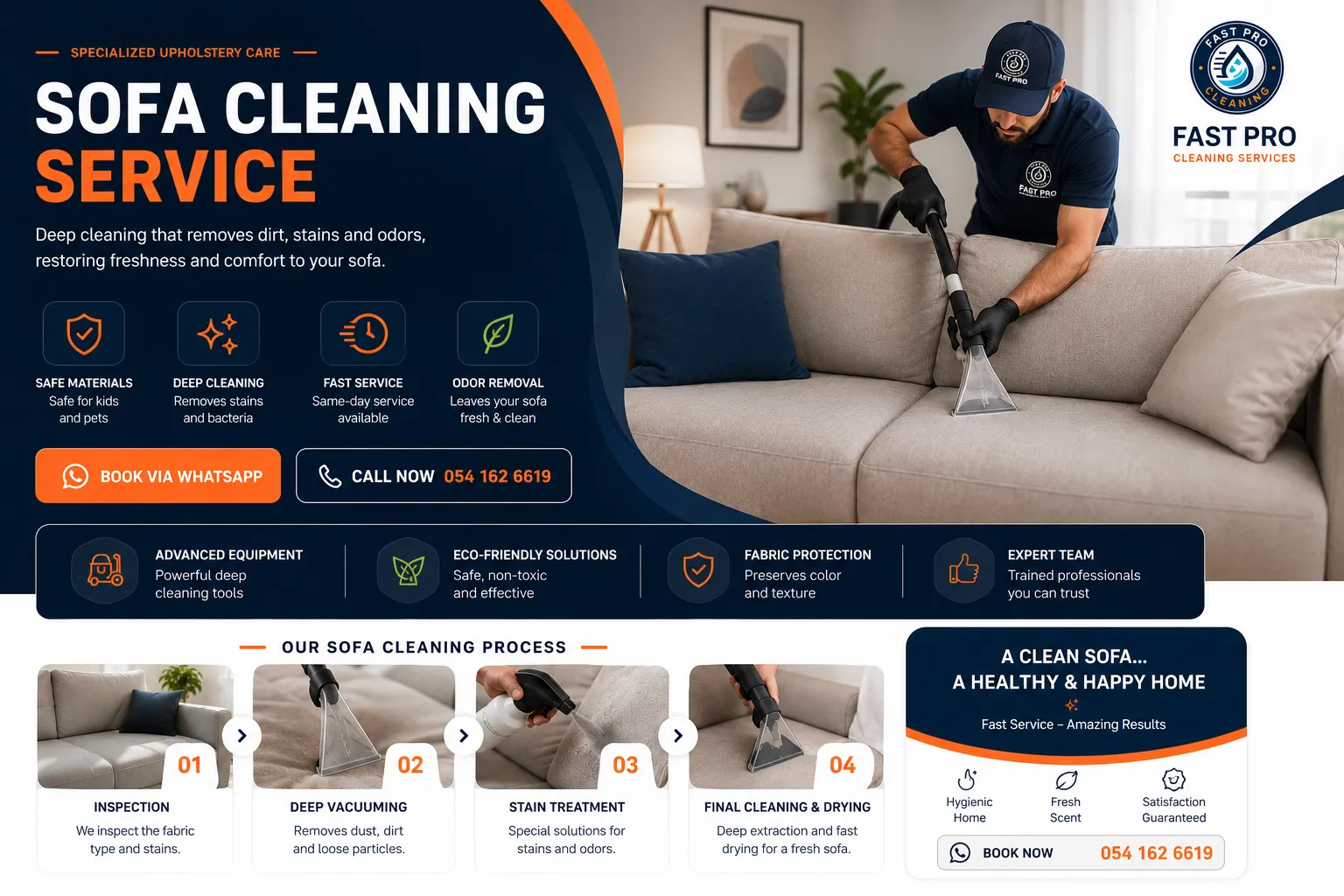 Professional sofa cleaning in UAE by Fast Pro Cleaning Services